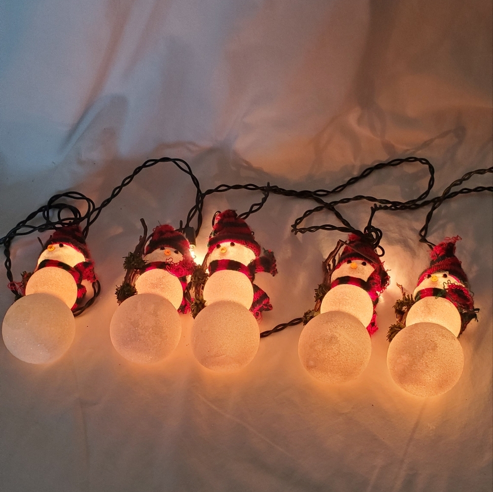 Christmas Snowman Light String Set Of 5 Figures Sparkly 10 Ft Long